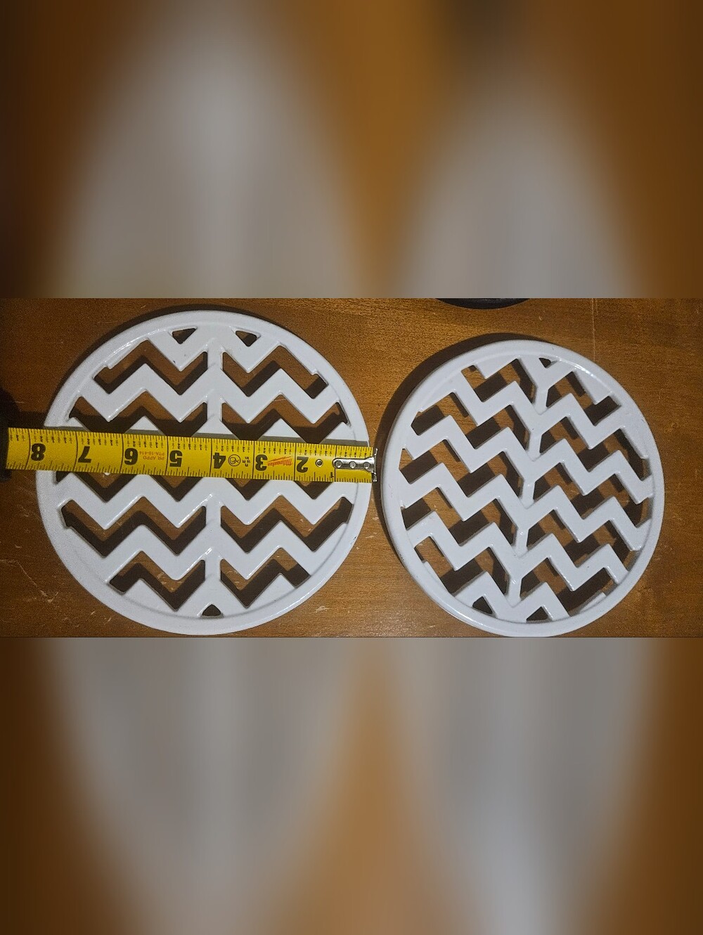 White Chevron Round Trivet Pair